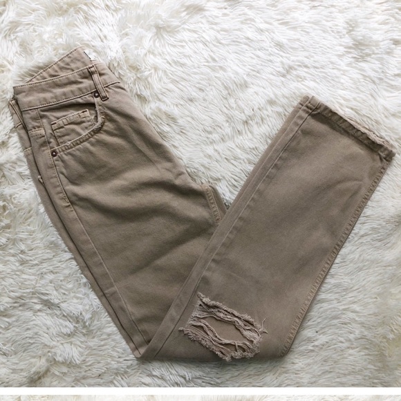 Free People Dakota Straight Leg Jeans Khaki Size 24 NWOT - Picture 2 of 12